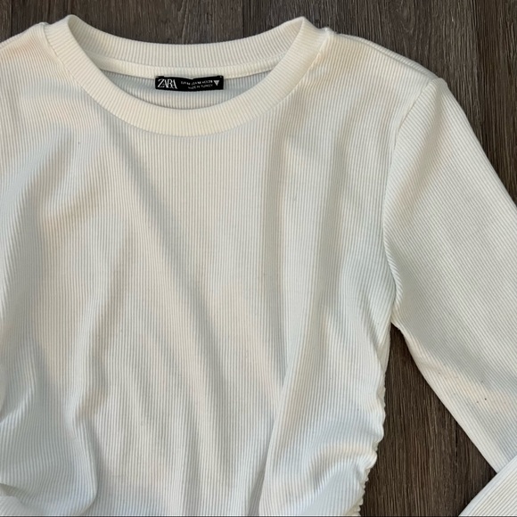 White Tie Side Ribbed Long Sleeve ZARA top medium - Picture 2 of 2